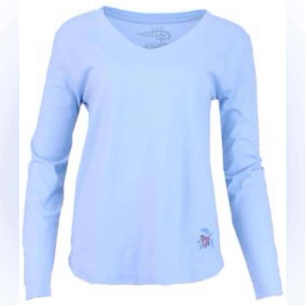 •REEL LIFE•LIGHT BLUE LONG SLEEVE TURTLE BEACH LOGO SHIRT SIZE MEDIUM